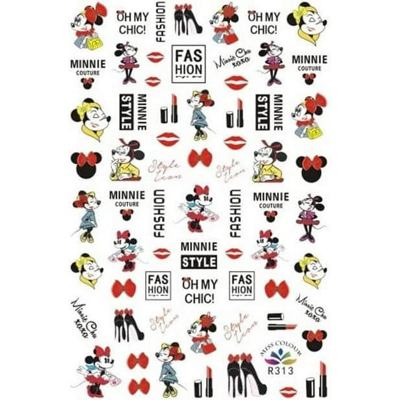 Red Bow Cute Minnie Mouse Kiss Love Nail Decals Sticker Salon Quality Nail Art Flower - Heart Yellow Fashion