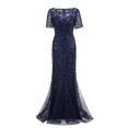 thumbnail image 2 of SMihono Robe Maxi Bohème d'Été pour Femmes Grande Taille Robe Longue à Manches Courtes Col Rond Couleur Unie Robe de Soirée Slim Robe de Plage, 2 of 7