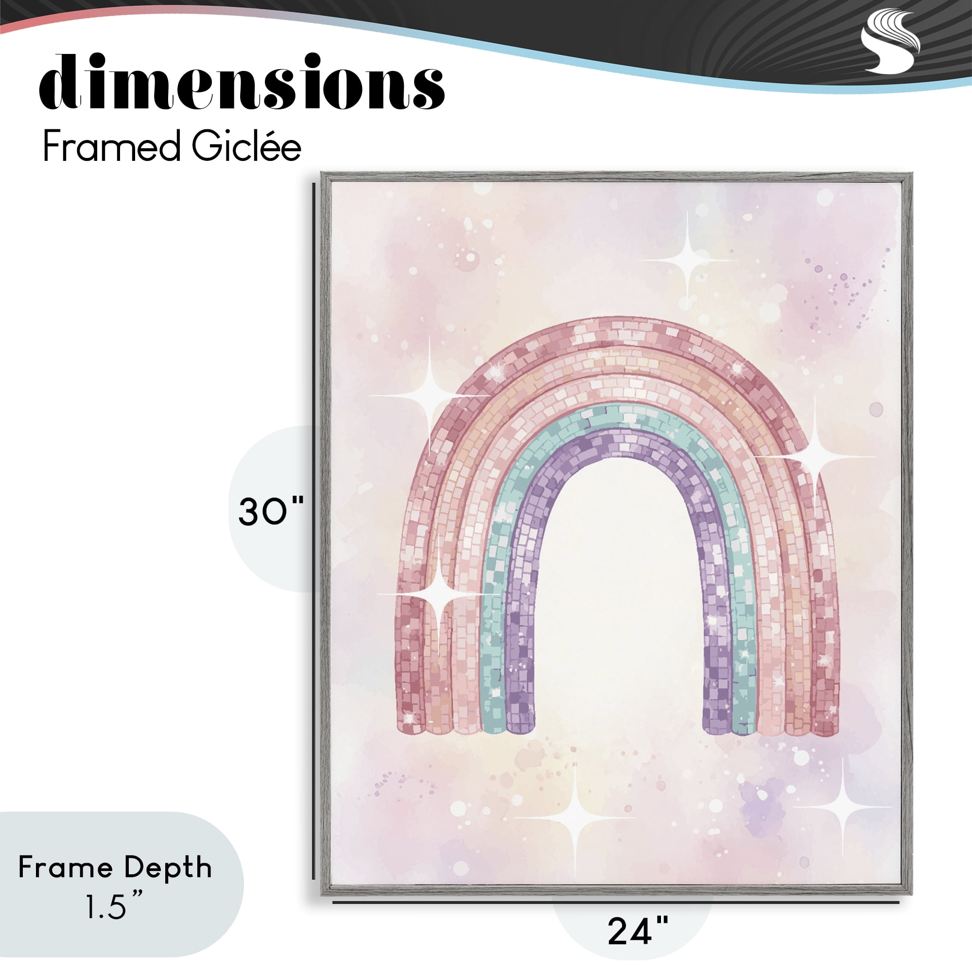 Stupell Industries Pastel Disco Rainbow Sparkles Gray Framed Giclee Art, design by Lil' Rue