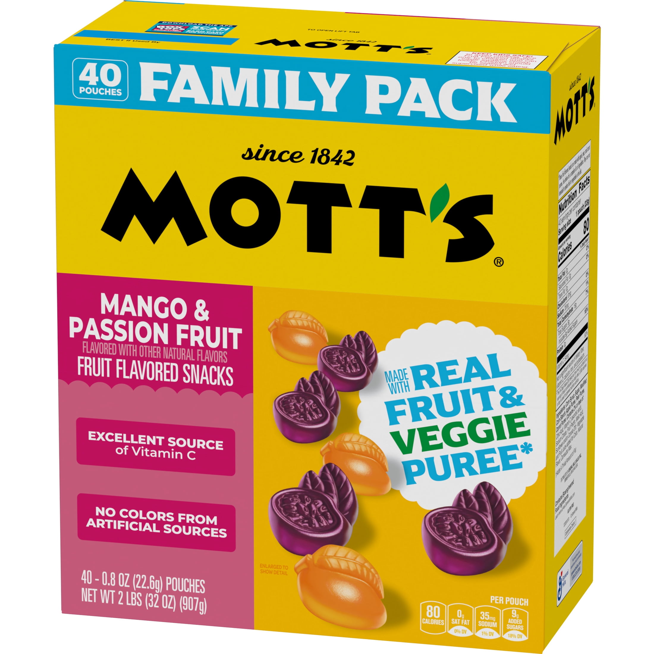 Mott's Fruit Flavored Snacks, Mango and Passion Fruit, Gluten Free, 40 Count, 32 oz