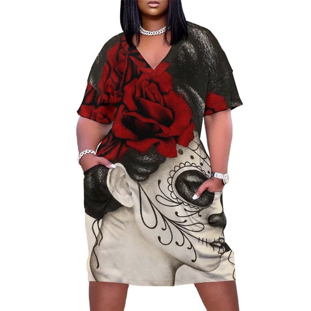 Dia de los Muertos-vestido holgado con bolsillos para mujer traje de verano para festival