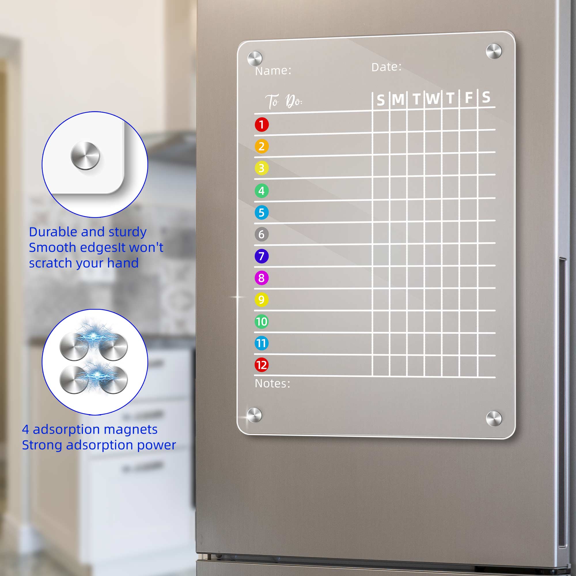 Blingpainting Magnetic Fridge Acrylic Chore Chart for Kids Clear Checklist for Adults and Teenagers Includes 8 Dry Erase Markers Back To School Gifts
