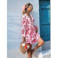 thumbnail image 4 of Autumn Women'S Dress V-Neck Long Sleeve Elastic Waist Bohemian Beach Resort Wear Floral Mini Summer Dress Red L, 4 of 9