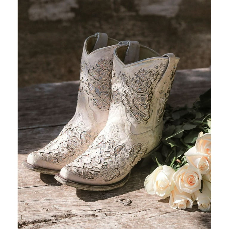 Corral Boots Womens A3550 Glitter Snip Toe Cowboy Ankle Boots Walmart