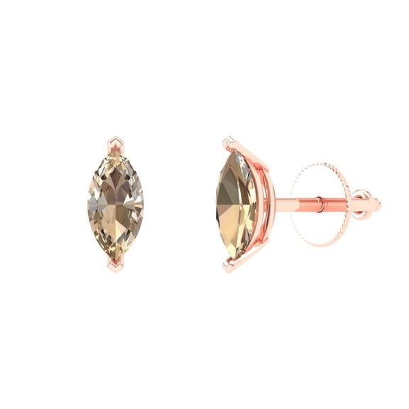 1 ct Push-Back Stud Earrings for Women | 8x4mm Marquise Cut Yellow Moissanite | 18K Rose Gold
