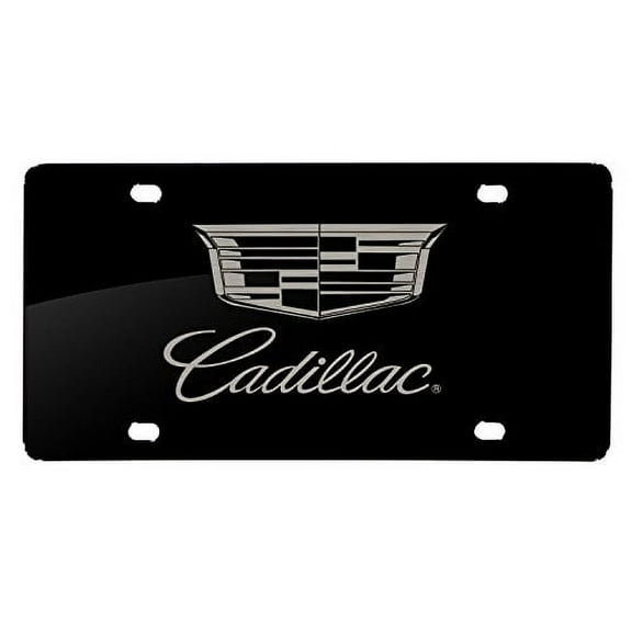 Cadillac Crest Dual Logo Laser Mark Matt-Look Black Acrylic License Plate