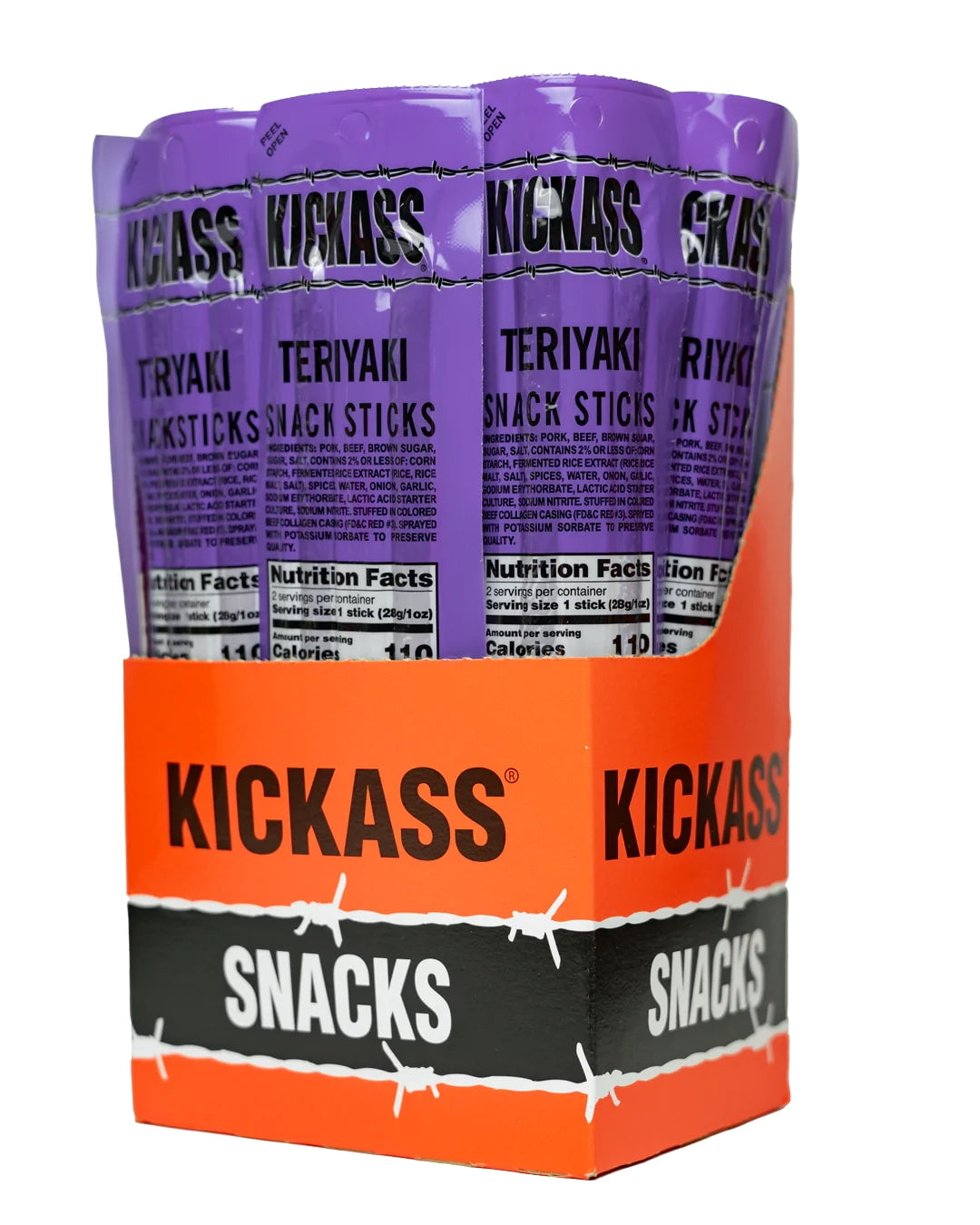 Kickass Teriyaki Twin Pack Snack Sticks 16ct Case 32 Jerky Sticks