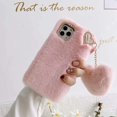 thumbnail image 4 of Compatible with Samsung Galaxy A12 Case with Plush Ball,Fuzzy Fluffy Soft Warm Love Hairball Pendant Faux Rabbit Fur Case TPU Back Cover with Chic Bow-Knot,Pink, 4 of 11