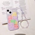 thumbnail image 2 of Funda compatible con iPhone 14, diseño de oso de dibujos animados transparente con correa de muñeca con cuentas de flores para mujeres y niñas, funda protectora completa de TPU suave para iPhone 14 -, 2 of 8