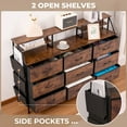 thumbnail image 4 of Daluvenix Fabric Dresser Cabinet with 9 Drawers and 2 Open Shelves, Storage Organizer Chest with Wood Top and Metal Frame, Side Pocket, for Bedroom, Living Room, Hallway(Brown), 4 of 7