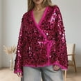 thumbnail image 4 of Kimono Jacket for Women Long Sleeve Sparkling Sequins V Neck Loose Casual Jackets Clubwear Outerwear, 4 of 5