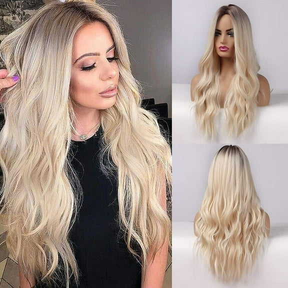 24 Inches Long Blonde Wigs for Women Natural Synthetic Wig Loose Wavy Wigs Heat Resistant