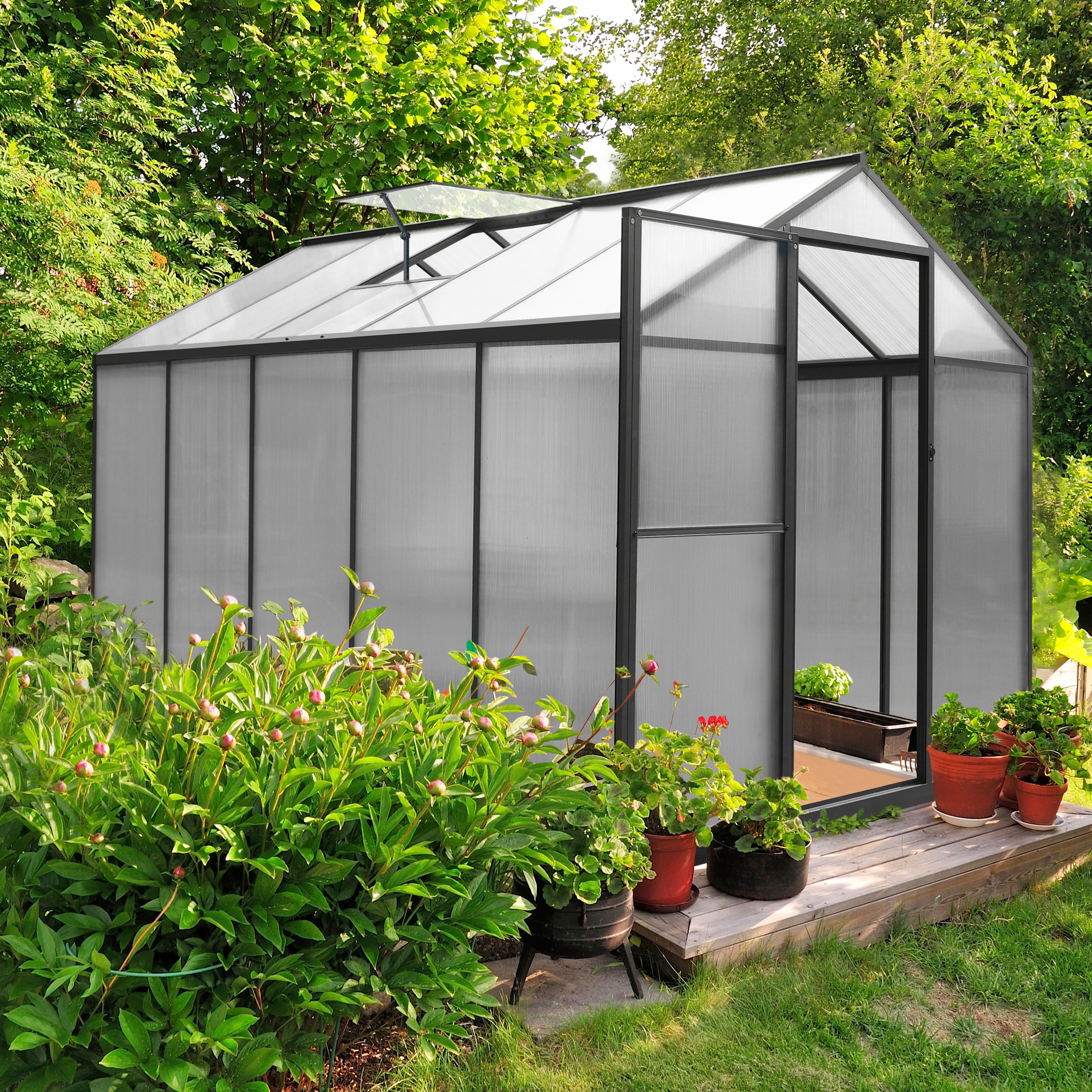 VEIKOUS 10' x 6' Walk-in Greenhouse for Patio w/ Aluminum Frame, Lockable Door and Window for Patio, Backyard