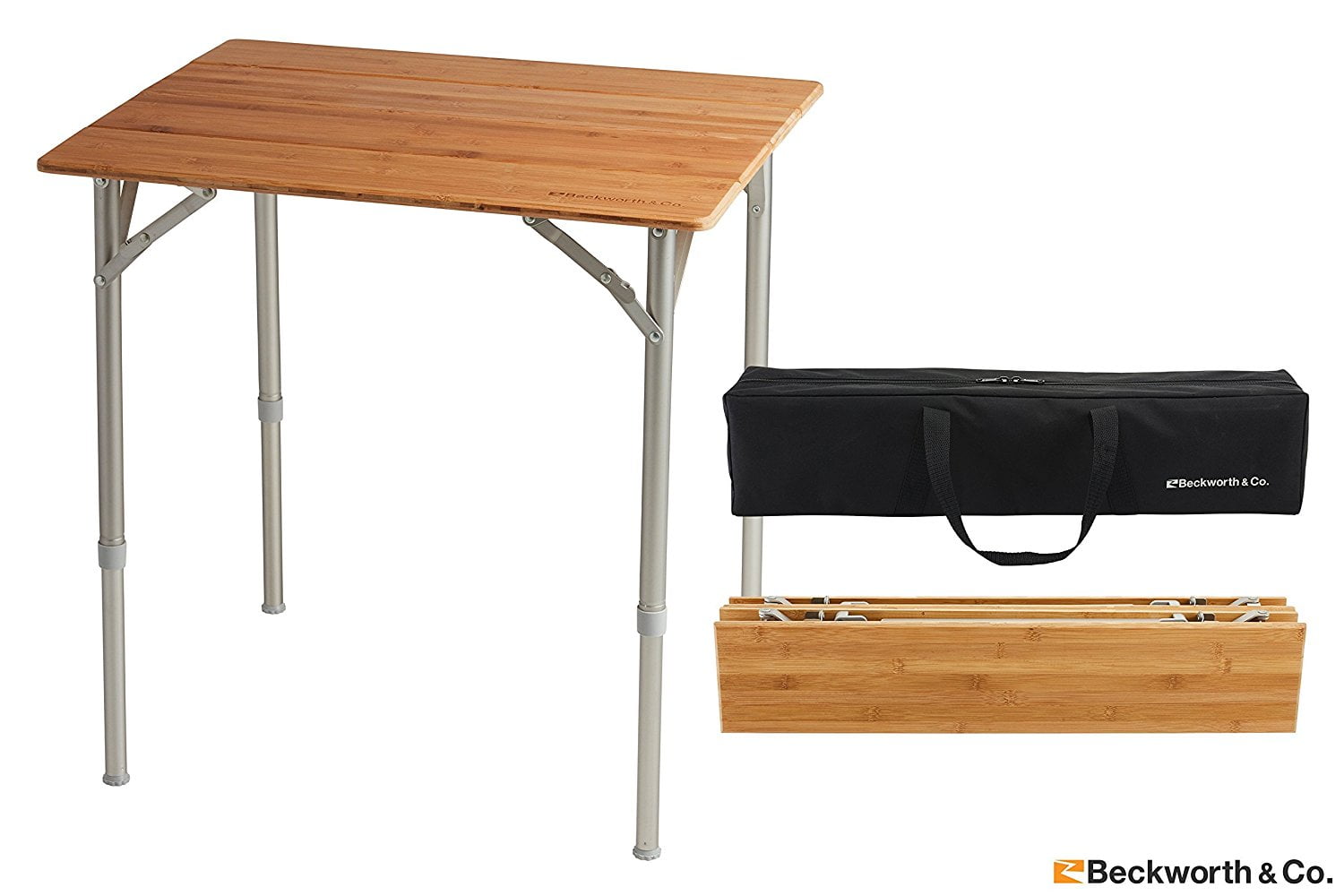 Bamboo Folding Table  with Carry Bag Adjustable Legs 