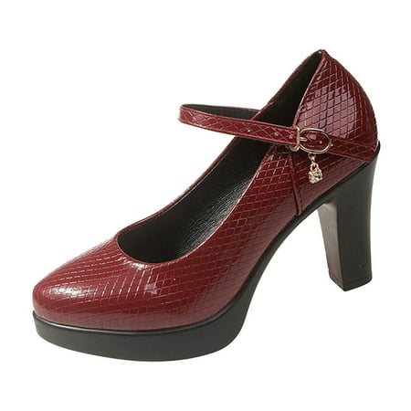Sexlip Women s Retro Pointed Low Top Single Shoes with Buckle - Thick Sole High Heels for Casual and Work Wear in All Seasons