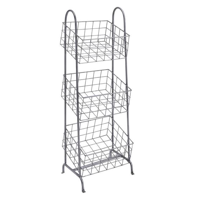 Benzara BM144180 3 Tier Grid Design Metal Basket Stand with Tubular