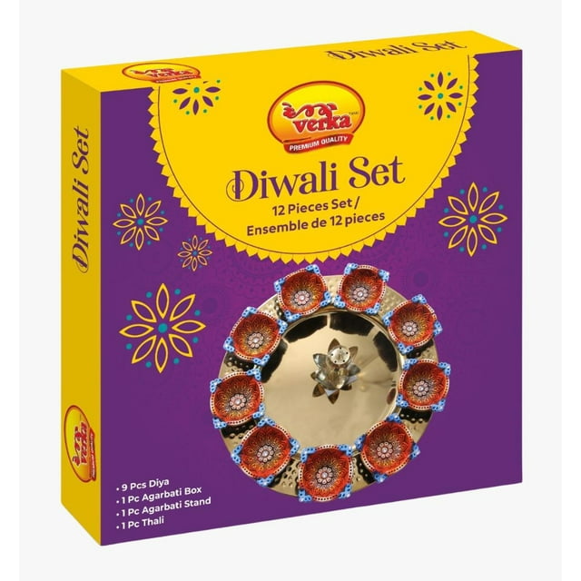 Verka 12 Piece Diwali Set includes Diyas, Agarbati, Agarbati Stand and 1 tray