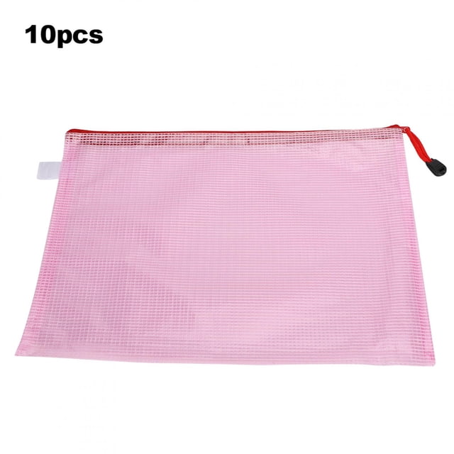 Mesh Zipper Bag, 10Pcs Convenient Transparent File Bag For Maps For Documents For Express For Certificates ANGGREK Rosa claro