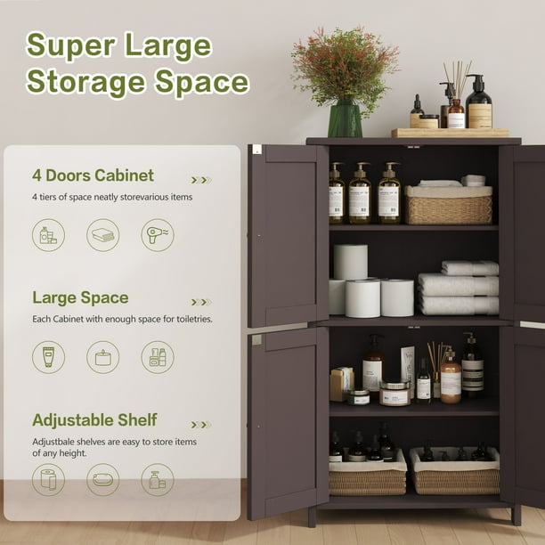 Bathroom Storage Floor Cabinet Organizer with Adjustable Shelf 4