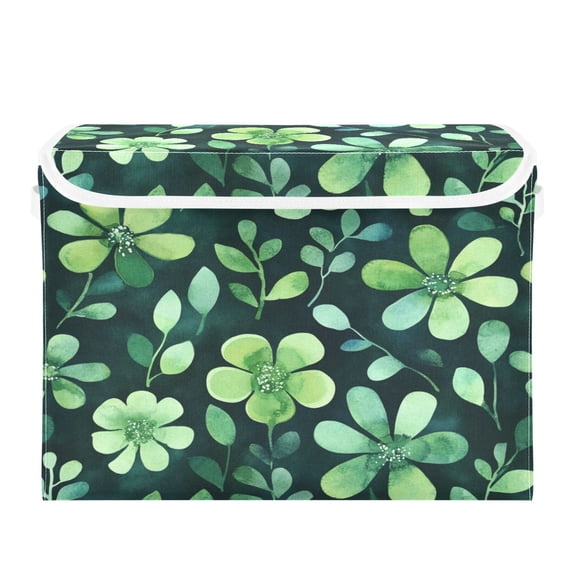 Storage Box With Lid 16.5x12.6x11.8In Foldable Stacked Household Storage Box Cartoon Green Flowers