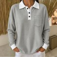 thumbnail image 2 of Dpjklzsn Women's Contrast Waffle Polo Top, Long Sleeve Button Pullover with Chest Pocket for Fall Winter Casual Wear, 2 of 9