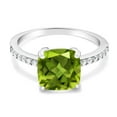 thumbnail image 2 of Gem Stone King Green Peridot 925 Sterling Silver Women Engagement Ring (2.57 Ct Cushion Cut, Available in Size 5, 6, 7, 8, 9), 2 of 5