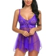 thumbnail image 3 of Camisón de lencería sexy de encaje para mujer, tallas S-4XL, transparente, para dormir, minivestido, 3 of 4