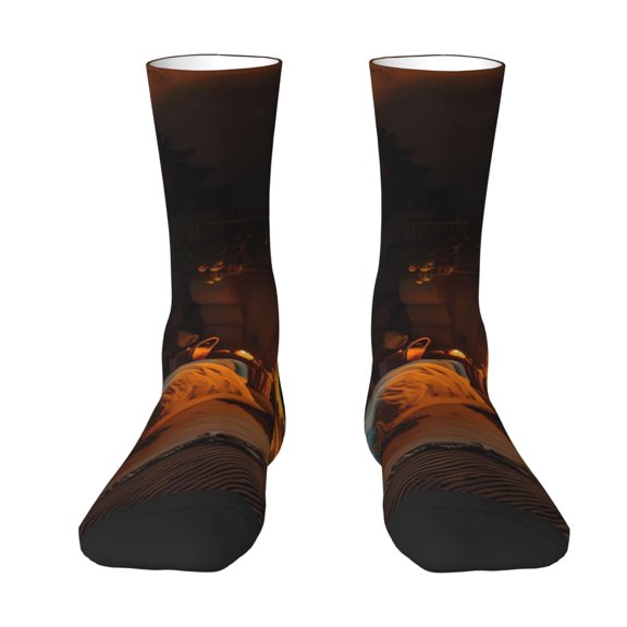 Uemuo Cozy Tree Hole Cabin Pattern Women's Crew Socks, Soft Durable Breathable Moisture-Wicking with Odor Control Cotton socks