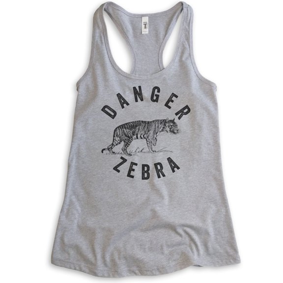 Danger Zebra Tank Top, Ladies Racerback Tank Top, Tiger Tank, Cute Animal Lover Tank, Heather Gray, Small
