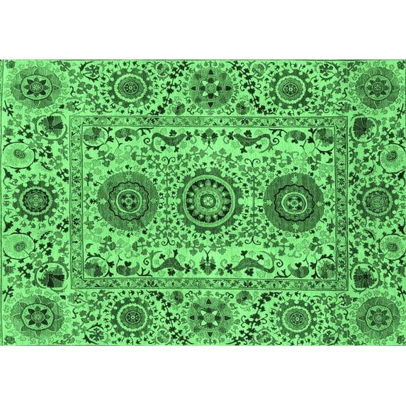 Ahgly Company Indoor Rectangle Abstract Emerald Green Modern Area Rugs, 2' x 4'