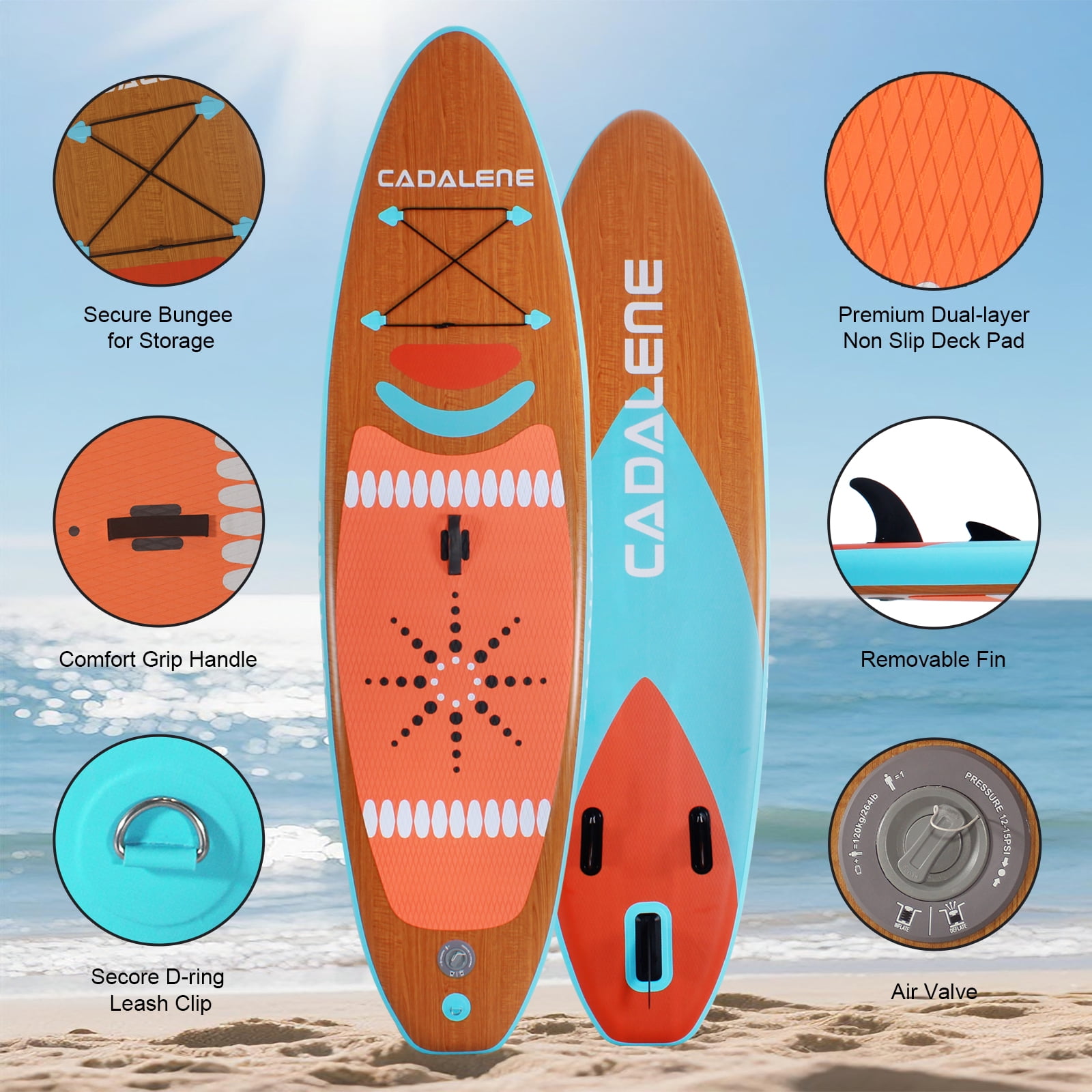 CADALENE 10' Inflatable Stand up Paddle Board with Premium SUP Paddle Board Accessories, Non-Slip Comfort Deck for Youth & Adults