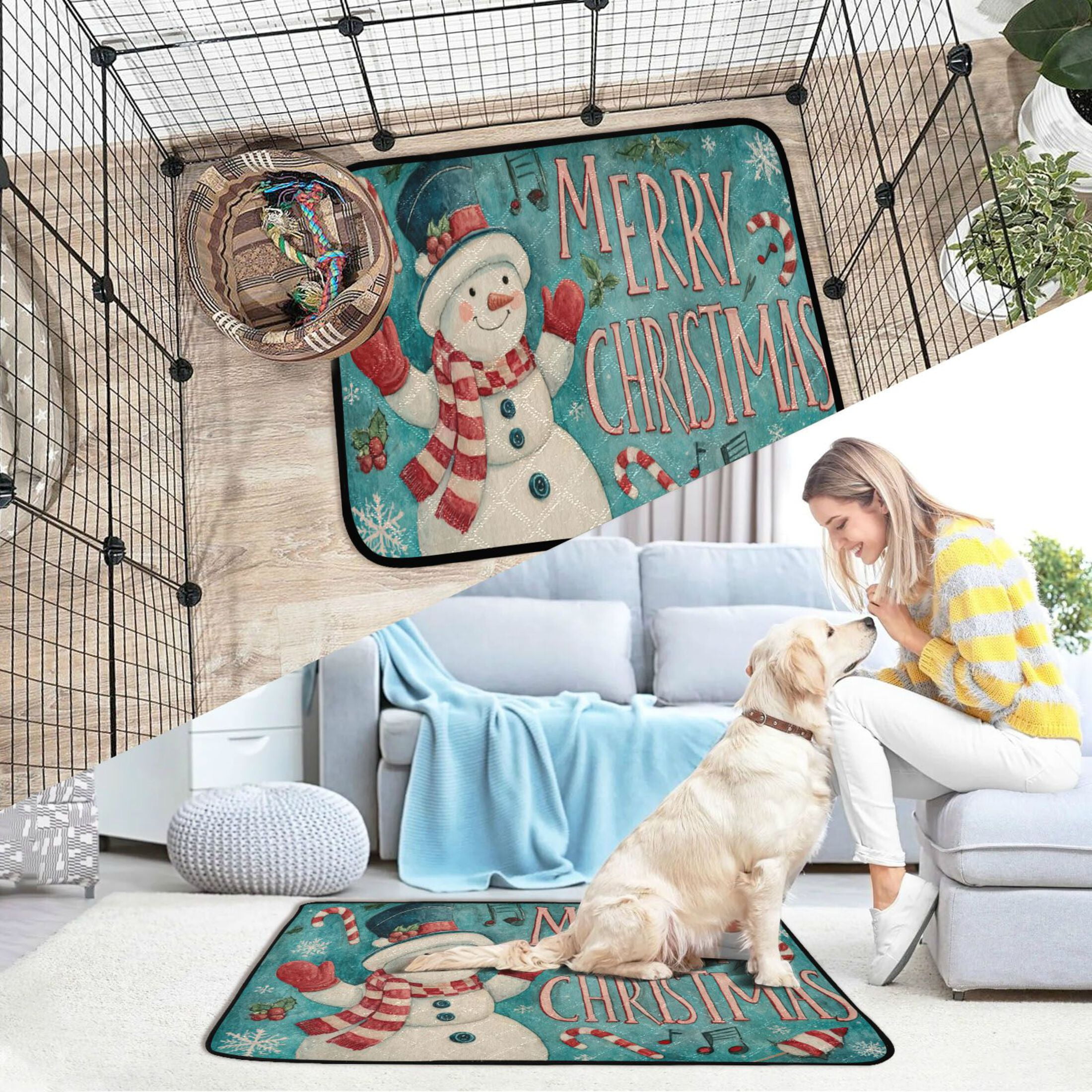 Qxltty Candy Snowman Cat litter Pads Pet Set of 2 Diaper Mats Center Anti-leakage Layer Absorbent Soft and Comfortable