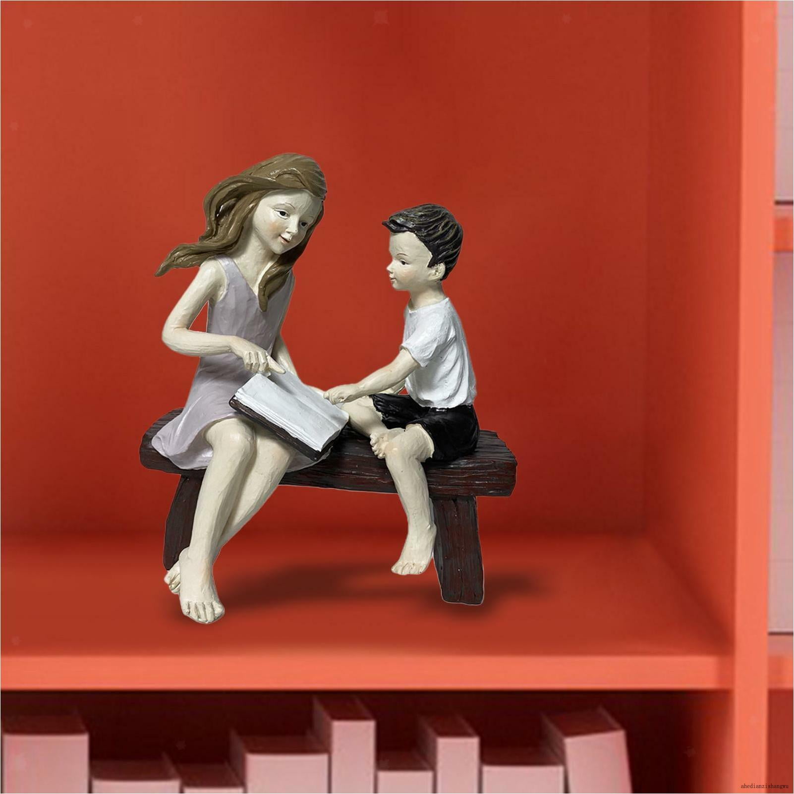 Modern Reading Sister Brother Figurine Statue Office Child Desk Resin