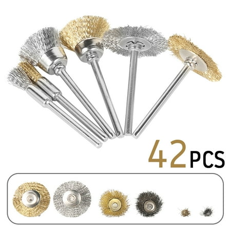 

MTFun 42pcs Steel Wire Wheel Brushes Cepillos De Alambre Para Rueda De Vaso Brass Steel Wheel Metal Brushes Polishing Pad Buffing Wheel Brushes Mixed Set For Rotary Tool