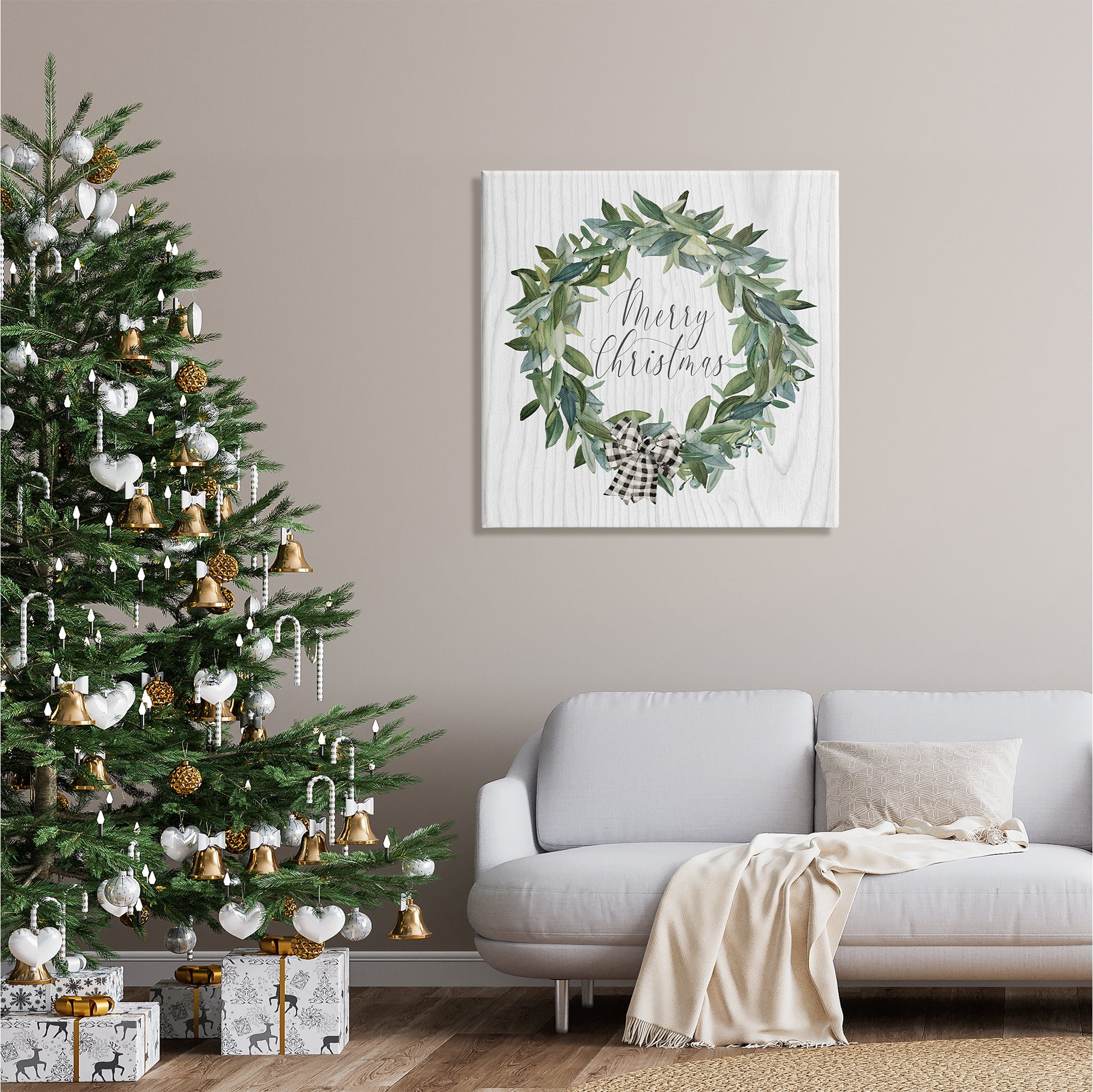 Stupell Industries Tartan Bow Wreath Holiday Painting Gallery Wrapped Canvas Print Wall Art, 30 x 30
