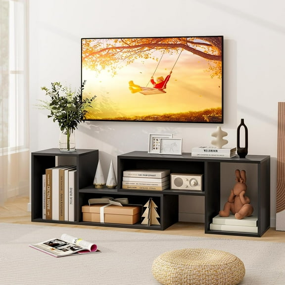 HYJY TV Stand 55 inch TV, Free Combination Entertainment Center Bookshelf with Storage and Open Shelf, Modern TV Cabinet, 2 Pieces Media Console Table for Living Room, Bedroom (Black)