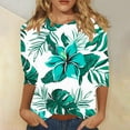thumbnail image 3 of JTZGDY 3/4 Length Sleeve Tops for Women Loose Fit Casual Beach Tropical Printed Summer Crewneck Oversized Tunic Blouse Lightweight Cozy Graphic Vacation T-Shirts Multicolor#08 XXL, 3 of 6