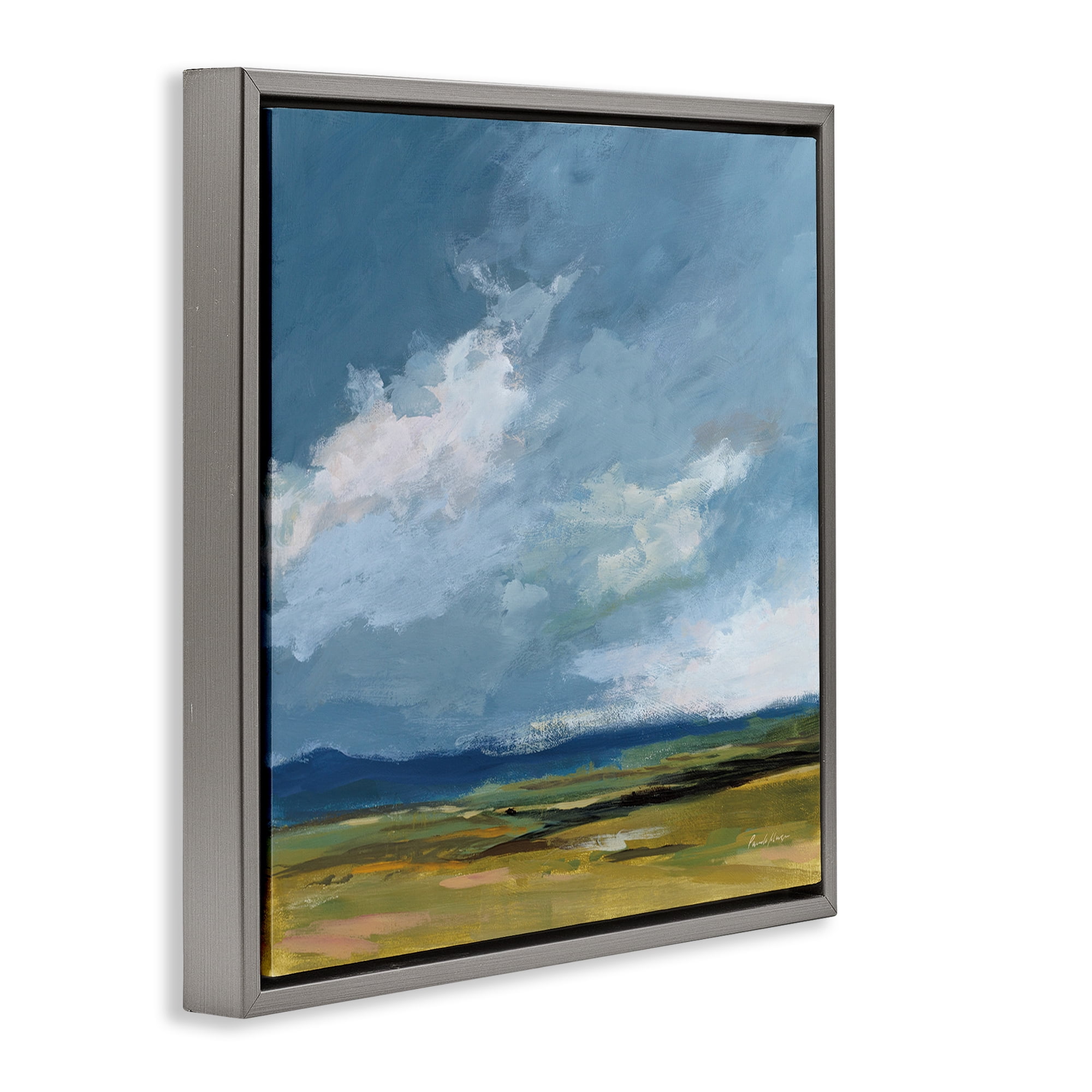 Stupell Industries August Storm Landscape Landscape Painting Gray Floater Framed Canvas Art Print Wall Art, 18 x 18