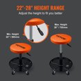 thumbnail image 3 of VEVOR Mechanic Stool, 250 lbs Rolling Pneumatic Creeper Garage/Shop Seat, Adjustable Height 22 in-28 in Padded Rolling Workshop Stool with Tool Tray, for Garage, Shop, Auto Repair, Black+Orange, 3 of 9