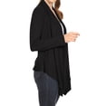 thumbnail image 2 of Moa Collection Women's Long Sleeve Draped Neck Open Front Waist Length Solid Cardigan, 2 of 6