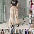 thumbnail image 6 of BUYISI Women S Hip Hop Overalls For Street Fashion High Waist Solid Color Trousers Khaki L, 6 of 9