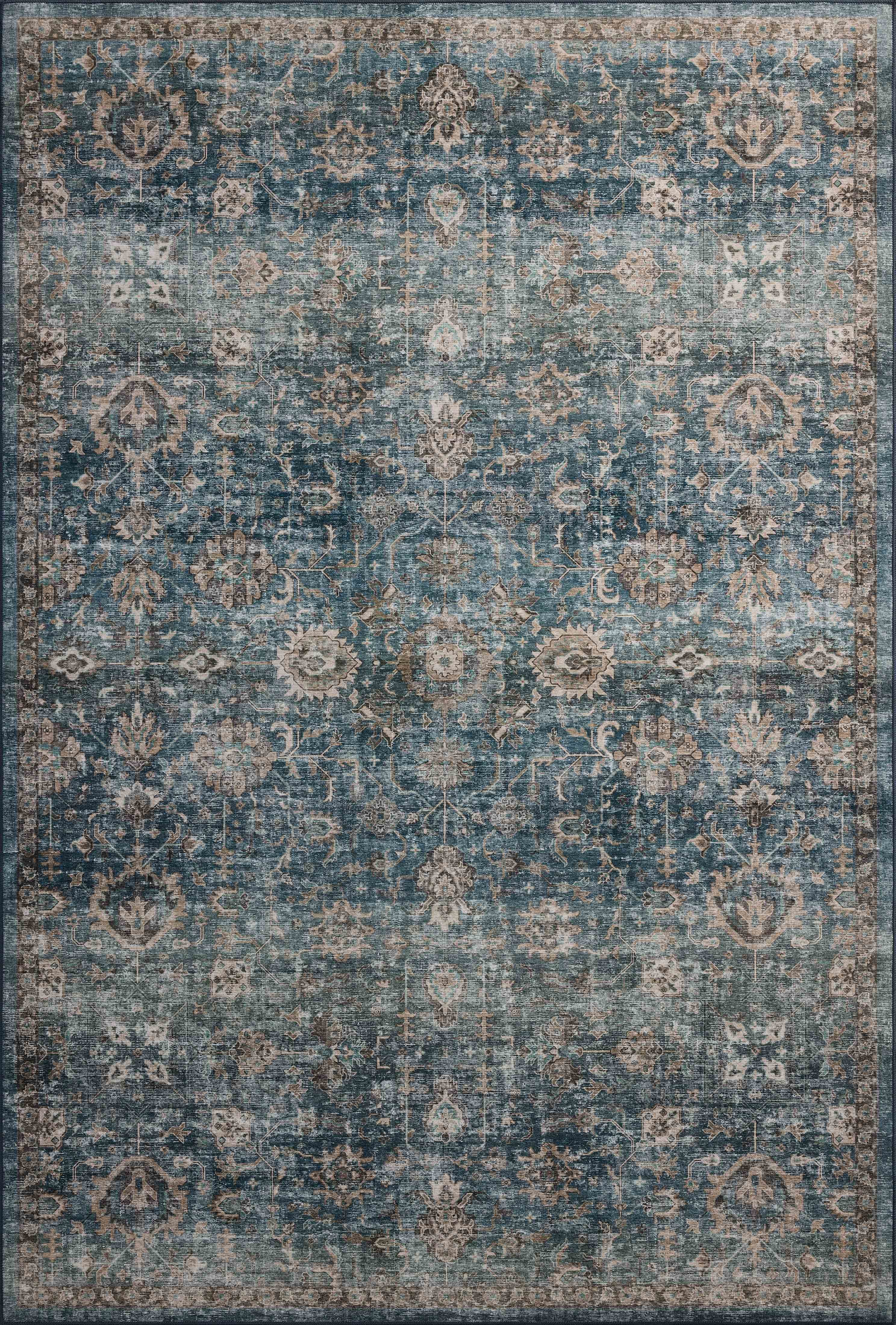 Machine Washable Area Rug 2x10 , Loloi Anniston Lagoon / Natural (2'6" x 10')
