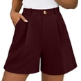 thumbnail image 2 of Women's Pleated Dress Shorts, High Waisted Wide Leg Tailored Shorts, Business Casual With Pockets For Summer Office Wear Wine XL, 2 of 9
