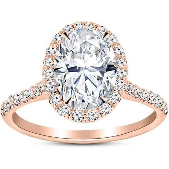 Halo Oval Cut Diamond Wedding Engagement Ring For Women In 925 Sterling Silver 14K Rose Gold Plating