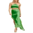 thumbnail image 2 of Women Summer 2 Pieces Clothes Outfits Solid Color Tie-Up Halter Neck Sleeveless Tank Tops and Ruffles Irregular Long Skirts Set, 2 of 7