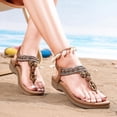 thumbnail image 4 of Women Summer Fashion Rhinestone Sandals Bohemian Style Flat Slide Dressy Casual Beach Flip Flops Polyester Material Soft Sole Comfortable All Day Walking Shoes, 4 of 8