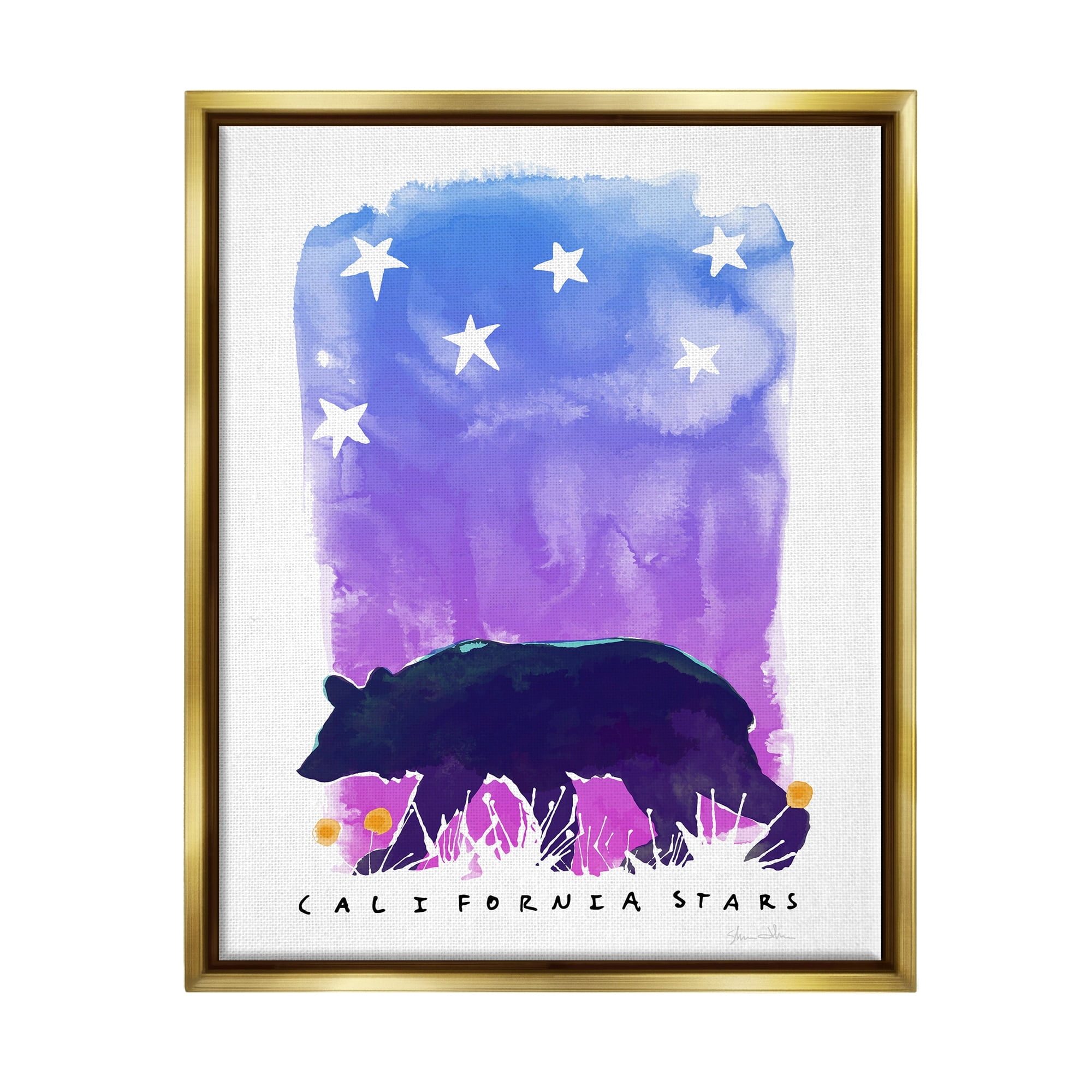 Stupell Industries California Stars Vivid Bear Under Starry Sky Graphic Art Metallic Gold Floating Framed Canvas Print Wall Art, Design by Shane Donahue