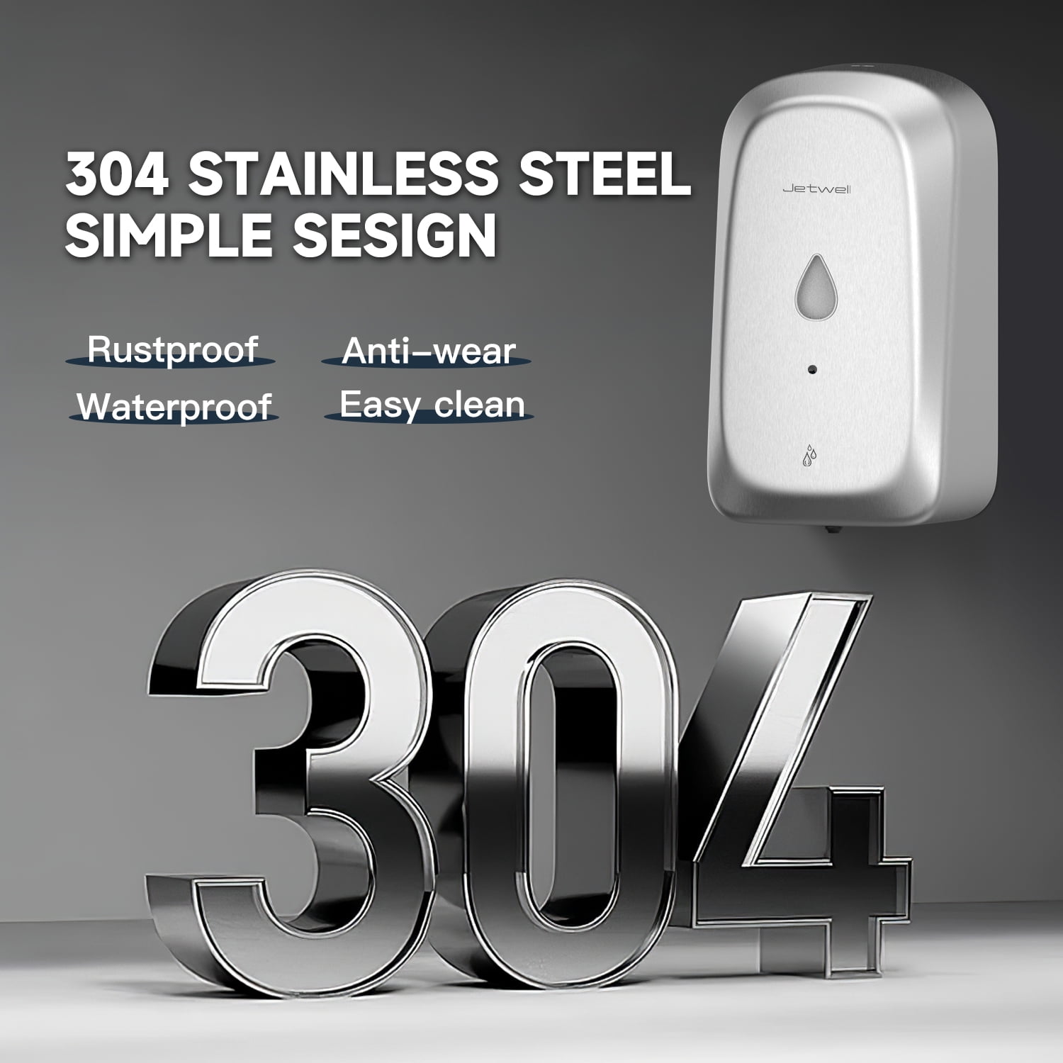 JETWELL Wall-Mounted Silver Liquid Drop 34 oz Soap Dispenser