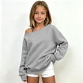 thumbnail image 2 of mgoYE Cute Sweatshirts for Teen Girls Solid Lightweight Off The Shoulder Tops Pullovers Long Sleeve Y2K Loose Fit Tunic Tops, 2 of 5