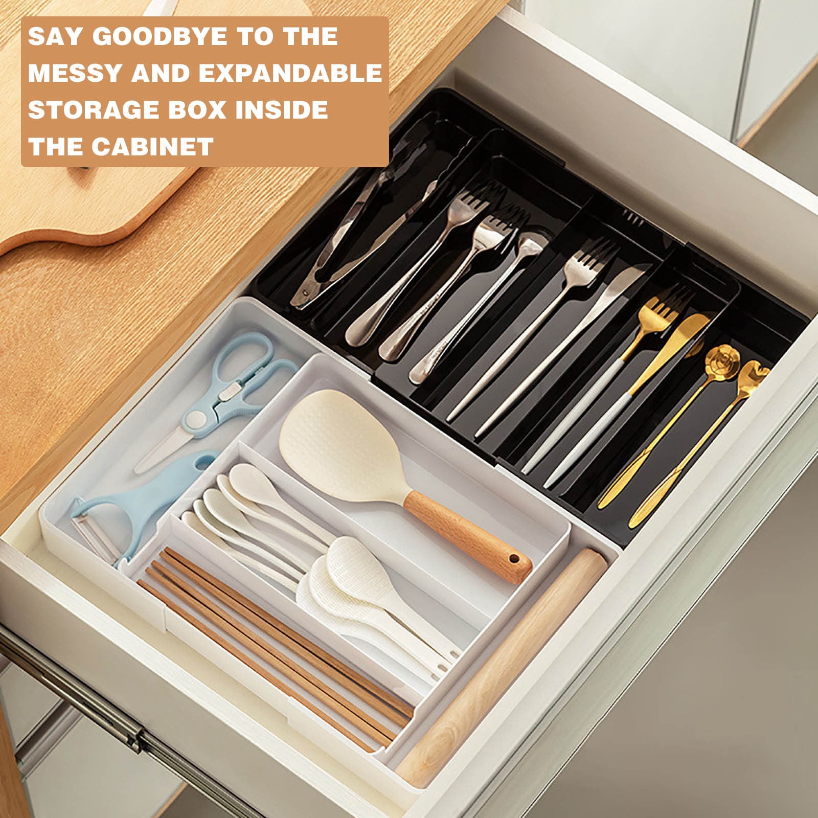 Silverware Organizer,Utensil Drawer Organizer,Drawer Storage Box,Kitchen Drawer Organizer,Plastic Cutlery Drawer Boxes for Kitchen and Household(White 5pcs/Set 10.63*10.63in)from ANMUYUM